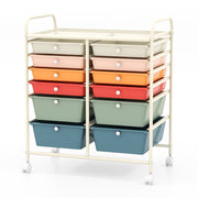 12 Drawers Rolling Cart Storage Scrapbook Paper Organizer Bins-Deep Multicolor