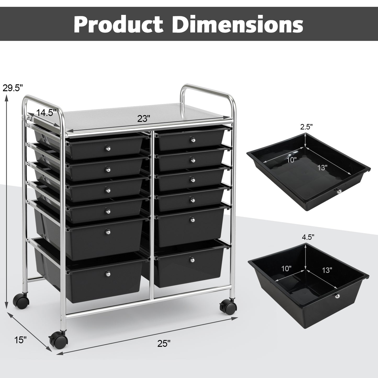 12 Storage Drawer Organizer Bins Rolling Cart