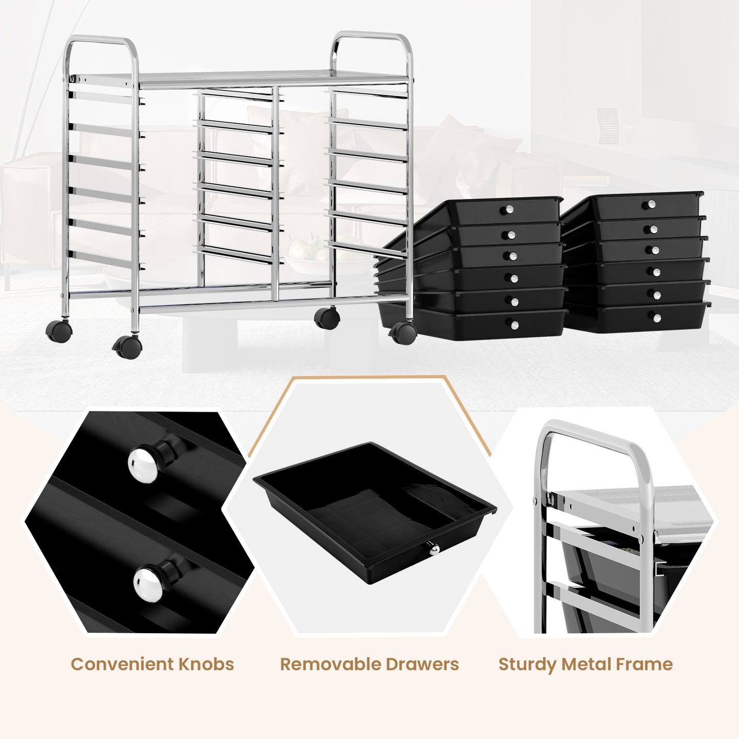 12 Drawers Rolling Storage Cart for Home and Office