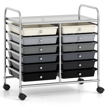 12 Drawers Rolling Storage Cart for Home and Office-Black - Gradient Grey