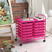 12 Drawers Rolling Storage Cart for Home and Office-Hot Pink