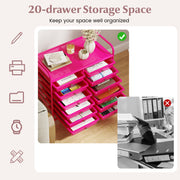 12 Drawers Rolling Storage Cart for Home and Office-Hot Pink