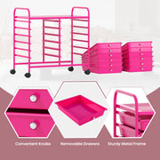12 Drawers Rolling Storage Cart for Home and Office-Hot Pink