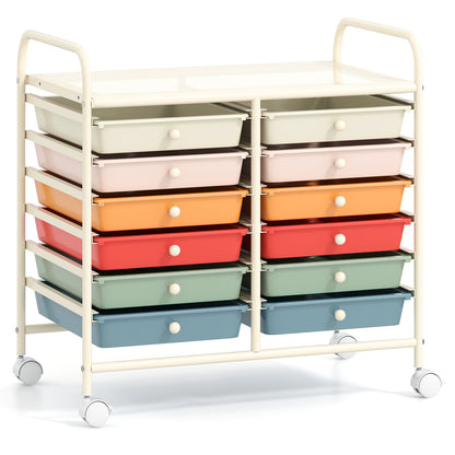 12 Drawers Rolling Storage Cart for Home and Office-Black - Macaron