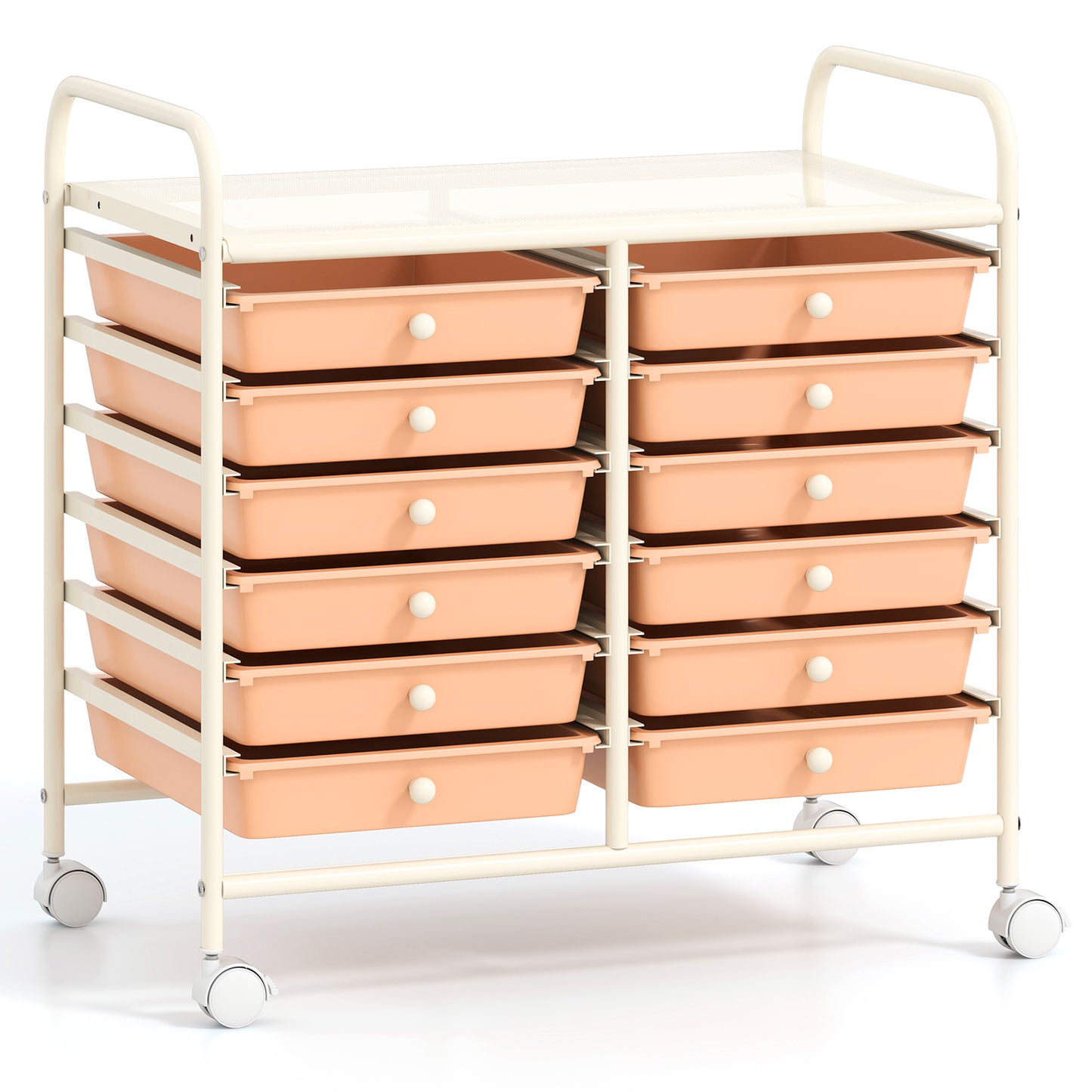 12 Drawers Rolling Storage Cart for Home and Office-Black - Peach