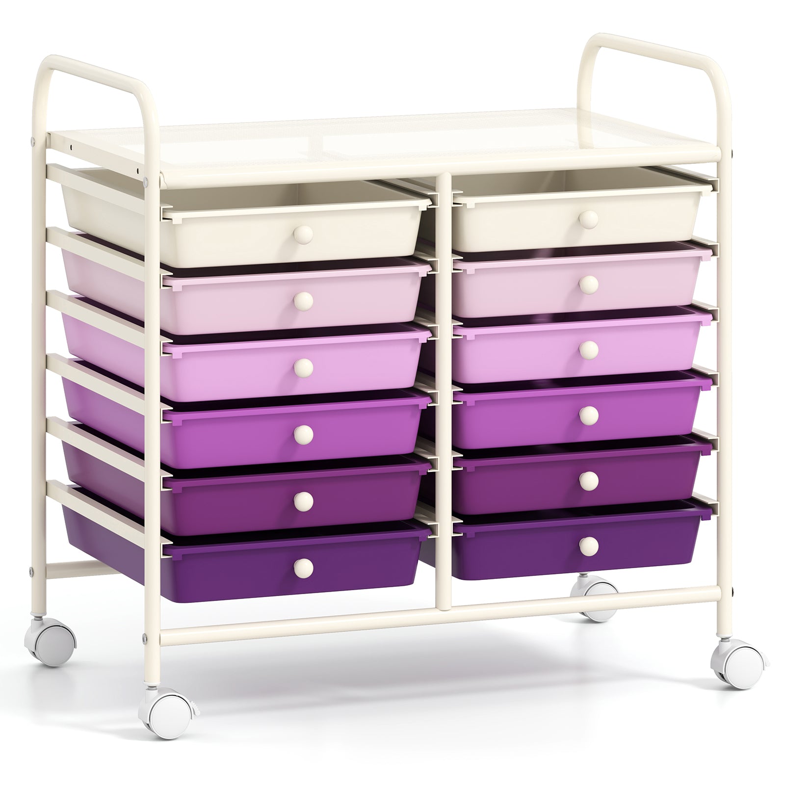 12 Drawers Rolling Storage Cart for Home and Office-Black - Purple