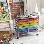 12 Drawers Rolling Storage Cart for Home and Office-Transparent Multicolor