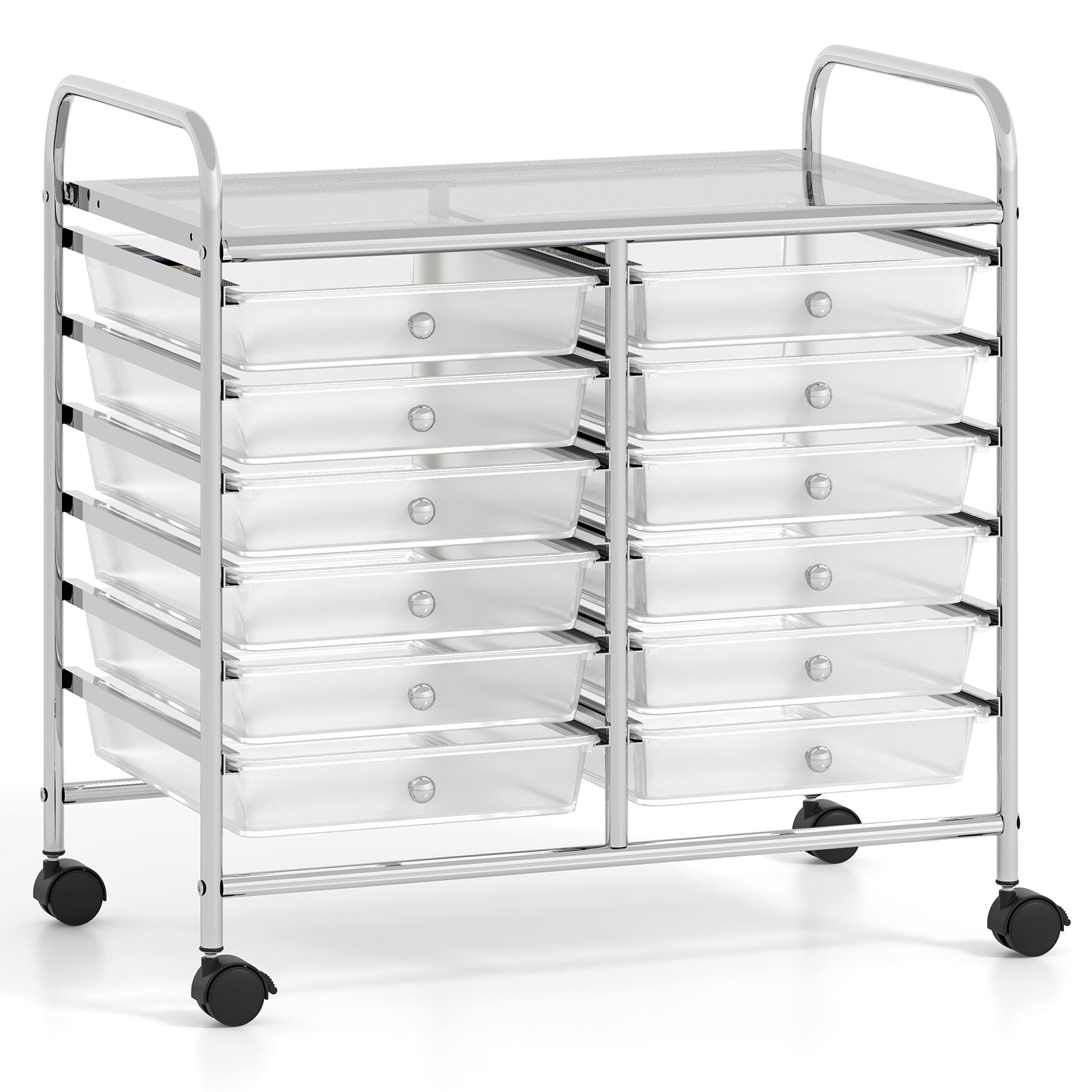 12 Drawers Rolling Storage Cart for Home and Office-Black - Transparent