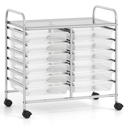 12 Drawers Rolling Storage Cart for Home and Office-Black - Transparent