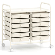 12 Drawers Rolling Storage Cart for Home and Office-White