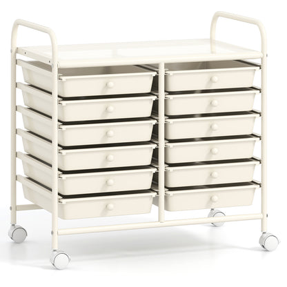 12 Drawers Rolling Storage Cart for Home and Office-Black - White