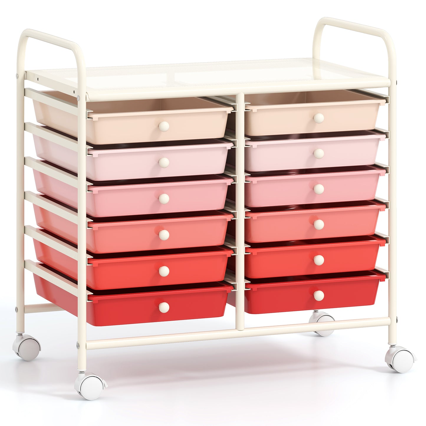 12 Drawers Rolling Storage Cart for Home and Office-Black - Pink
