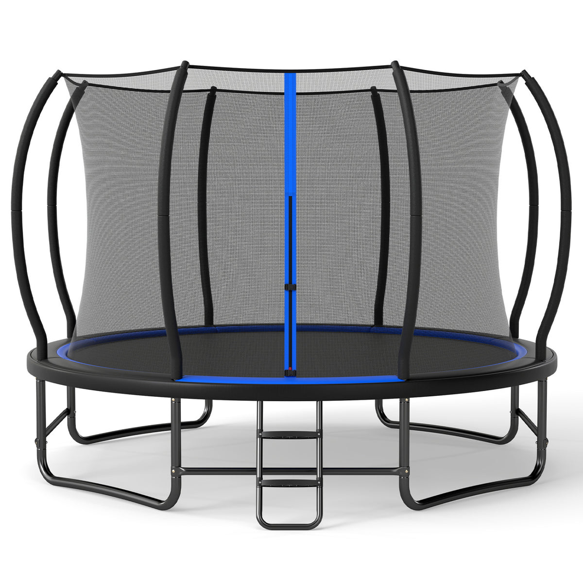 12 FT Outdoor Recreational Trampoline with Enclosure Net and 4 Stabilizer Bars for Backyard-Blue