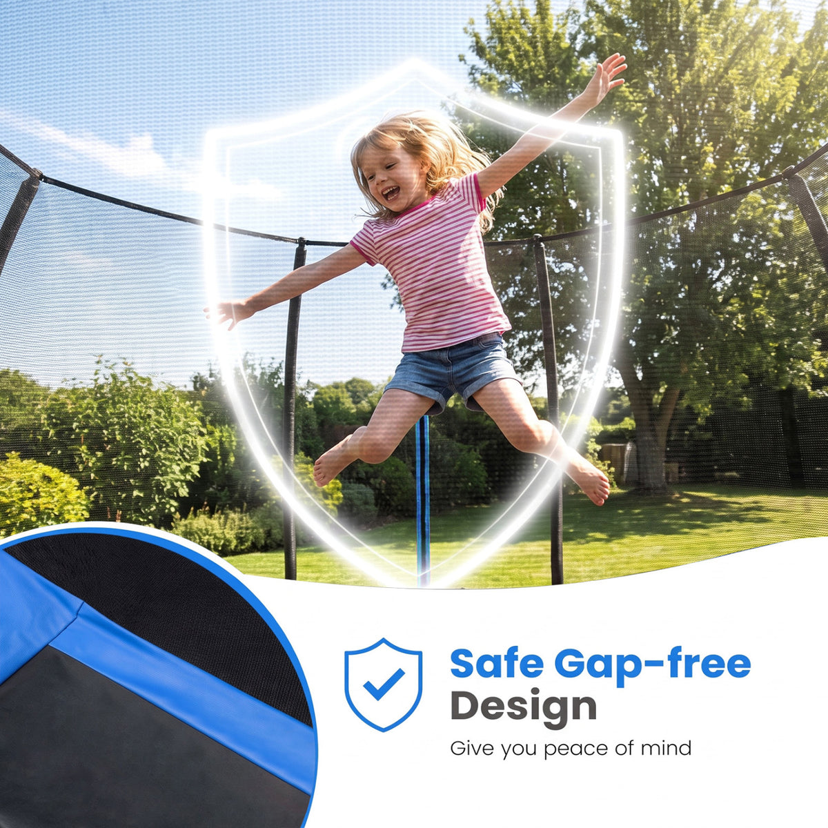 12 FT Outdoor Recreational Trampoline with Enclosure Net and 4 Stabilizer Bars for Backyard-Blue