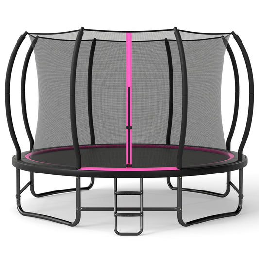 12 FT Outdoor Trampoline with Safety Enclosure Net - Pink