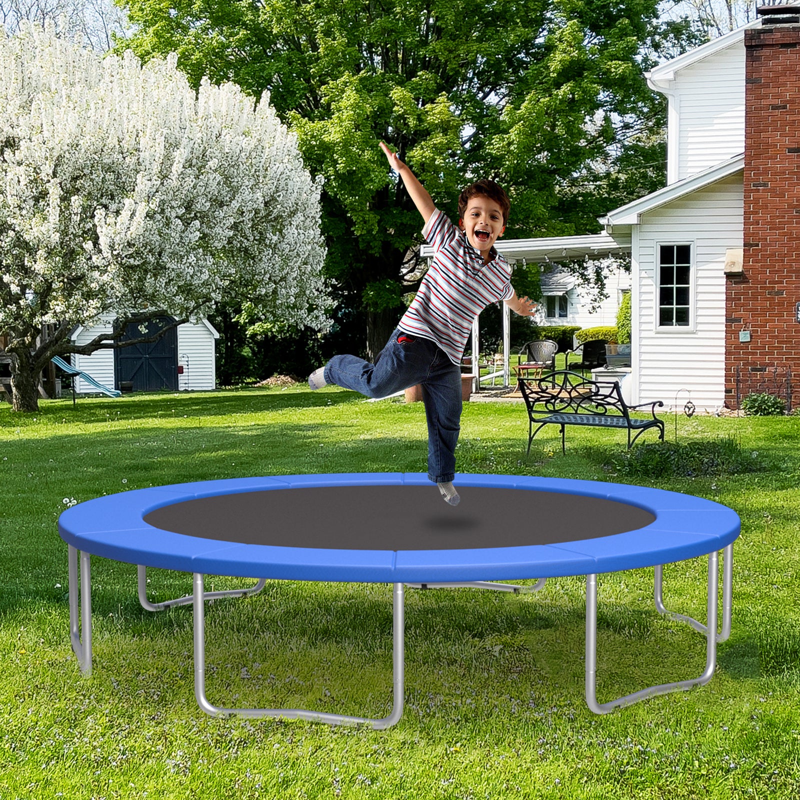 12 Feet Trampoline Pad Replacement Safety Pad with Fixing Straps (Blue)