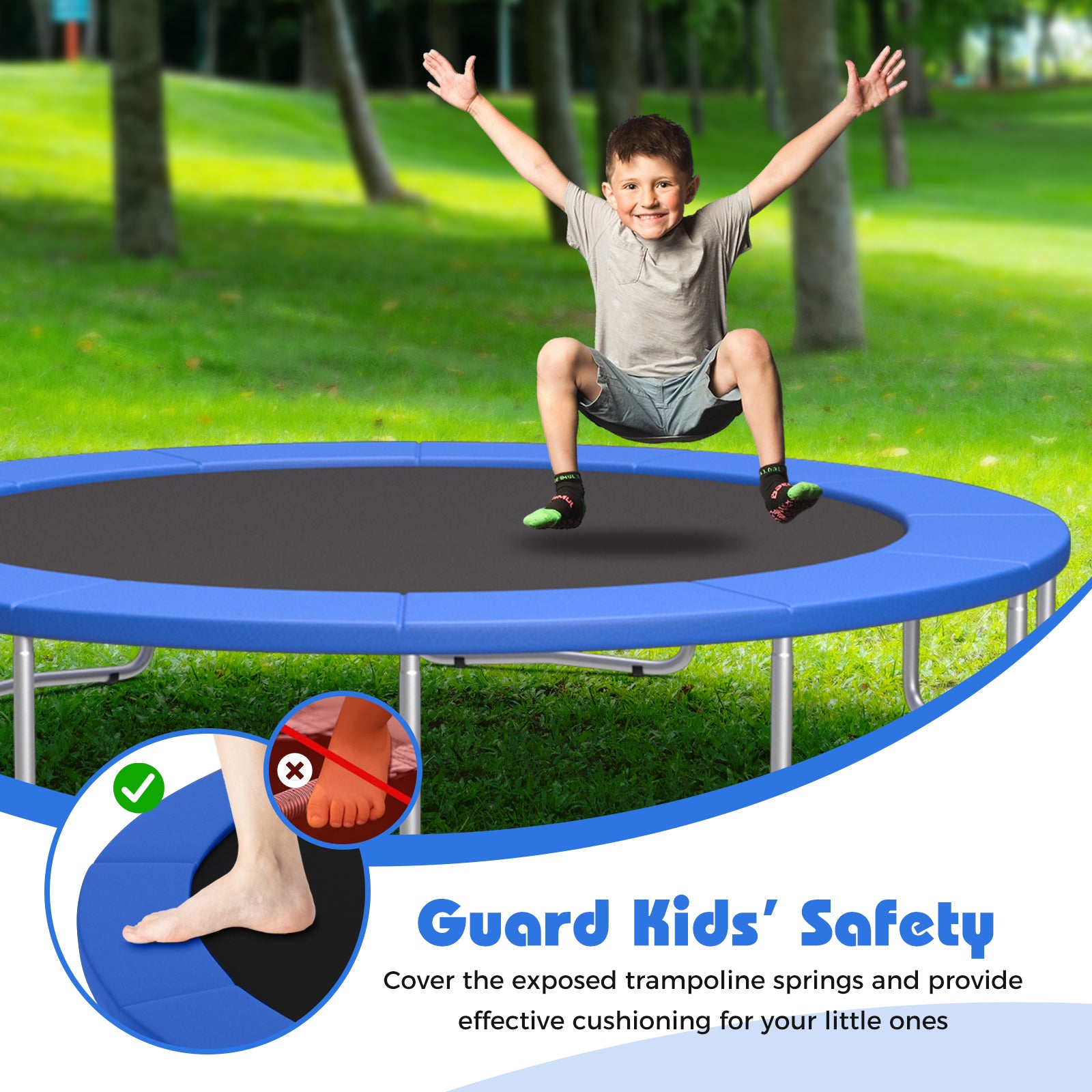 12 Feet Trampoline Pad Replacement Safety Pad with Fixing Straps (Blue)