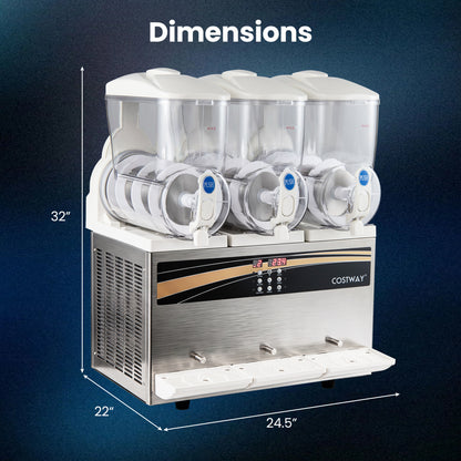 Commercial Slushy Dispenser 12 Gal Triple Tank Slushie Maker