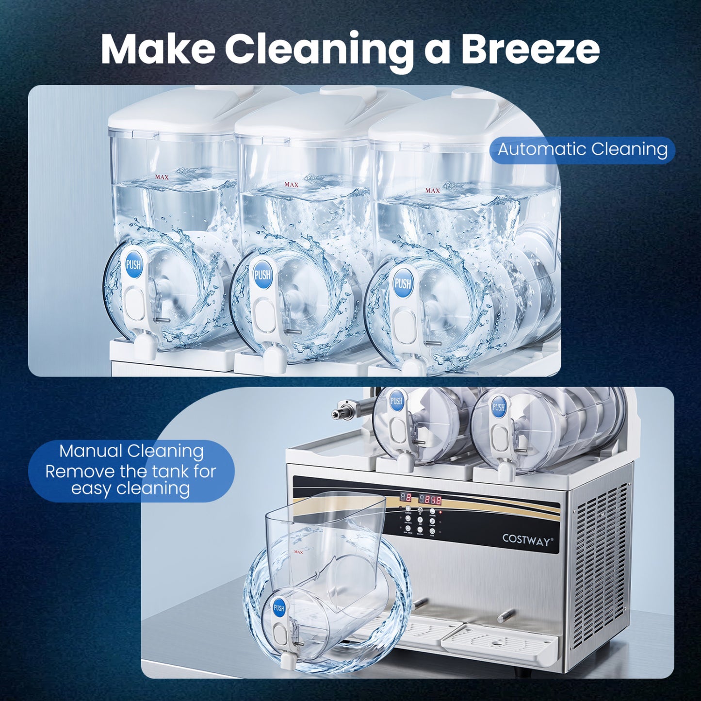 Commercial Slushy Dispenser 12 Gal Triple Tank Slushie Maker