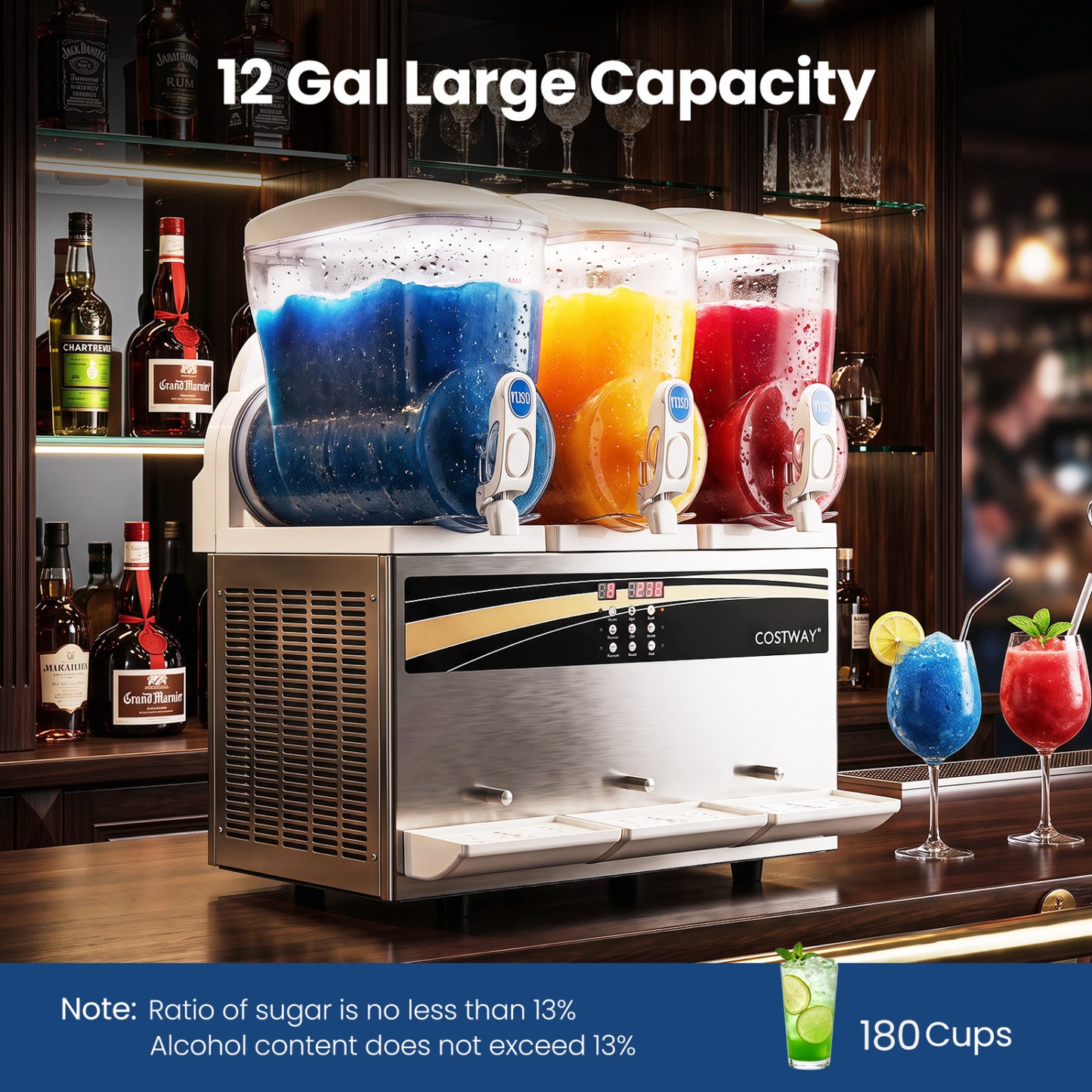 Commercial Slushy Dispenser 12 Gal Triple Tank Slushie Maker