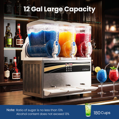 Commercial Slushy Dispenser 12 Gal Triple Tank Slushie Maker