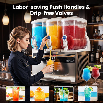 Commercial Slushy Dispenser 12 Gal Triple Tank Slushie Maker
