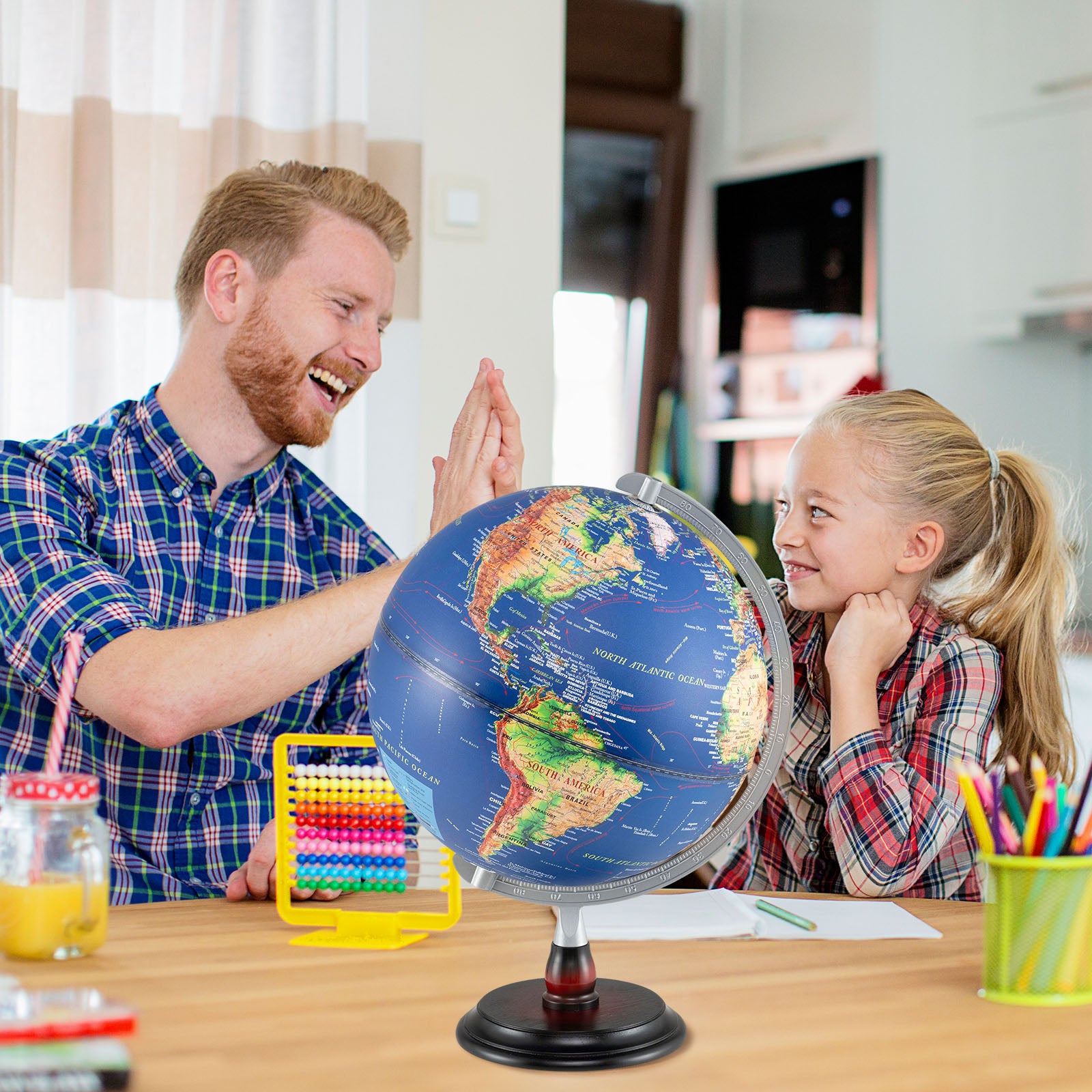 12 Inch Illuminated World Globe Antique Light up Globe Night Lamp-Navy