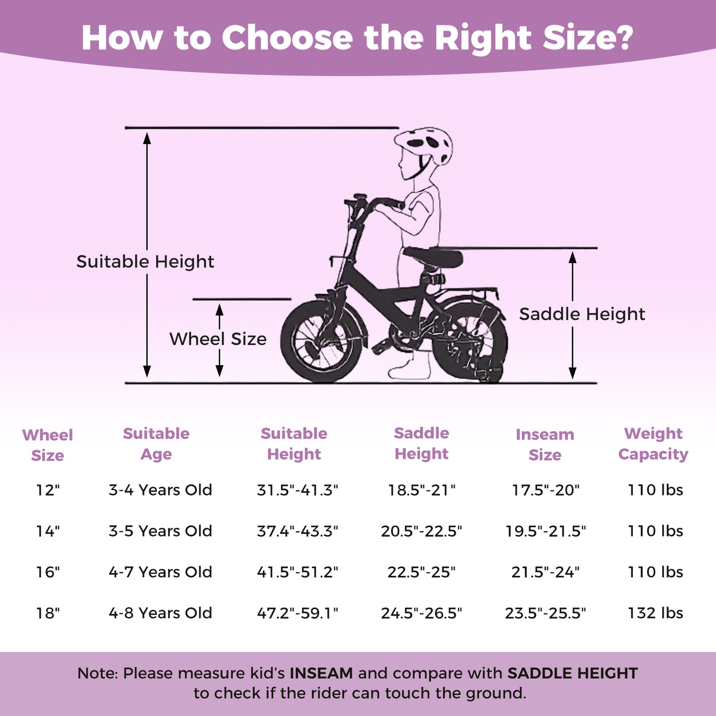 Kids Bike 12-18 Inch with Training Wheels - Purple