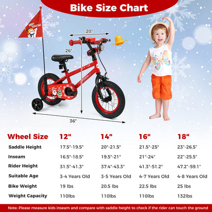 Kids Bike 12-18 Inch with Training Wheels & Christmas Music