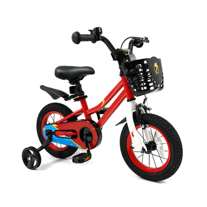 12 Inch Kids Bike Children Bicycle with Training Wheels for 3-4 Years Old-White - Red