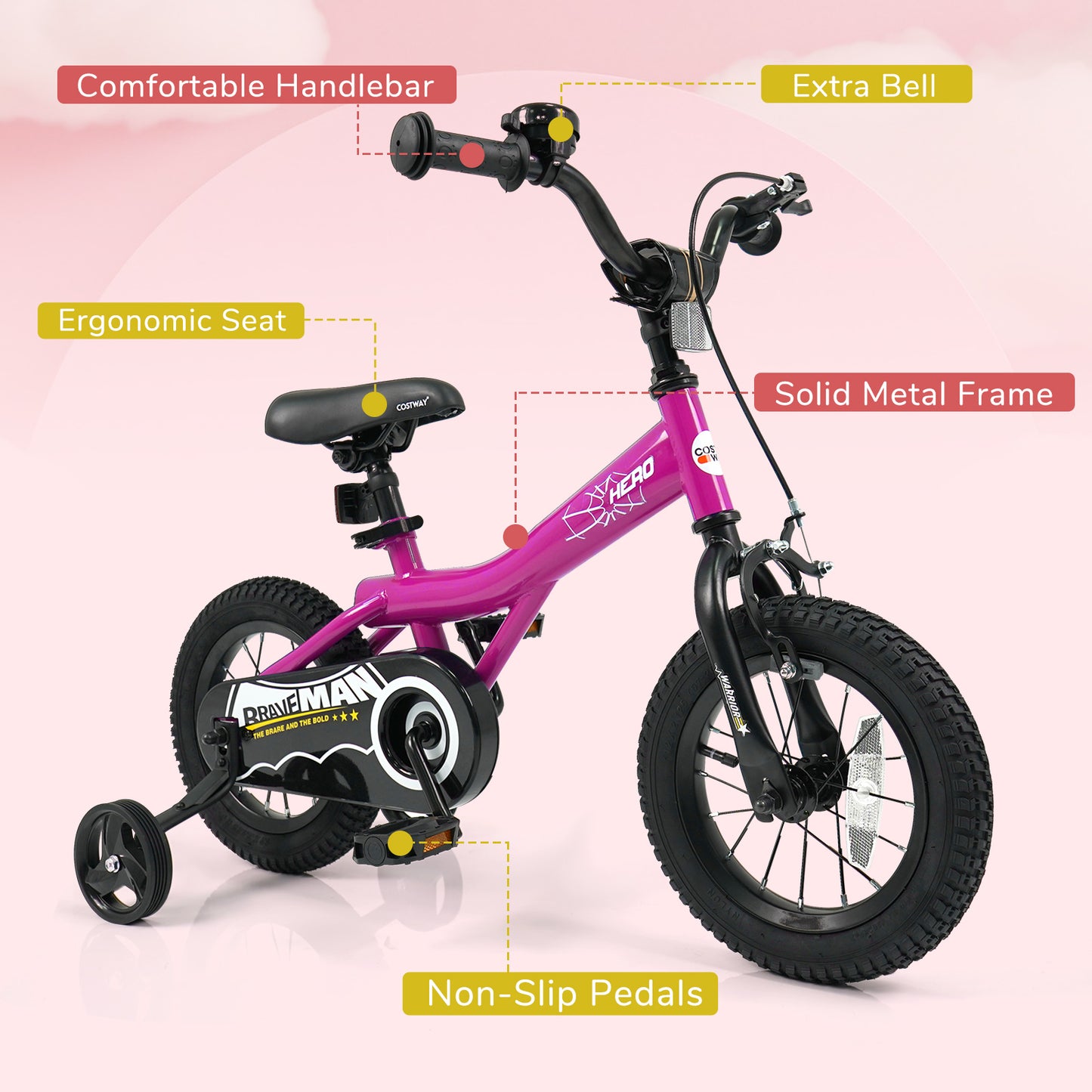 Kids Bike 14-Inch with Removable Training Wheels Pink