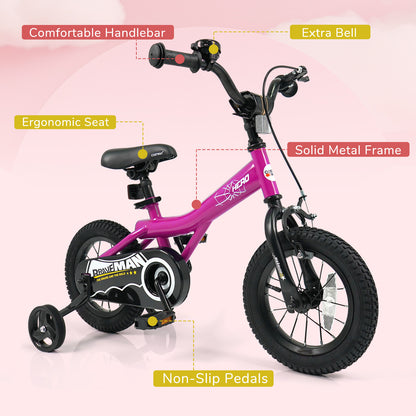 Kids Bike 14-Inch with Removable Training Wheels Pink