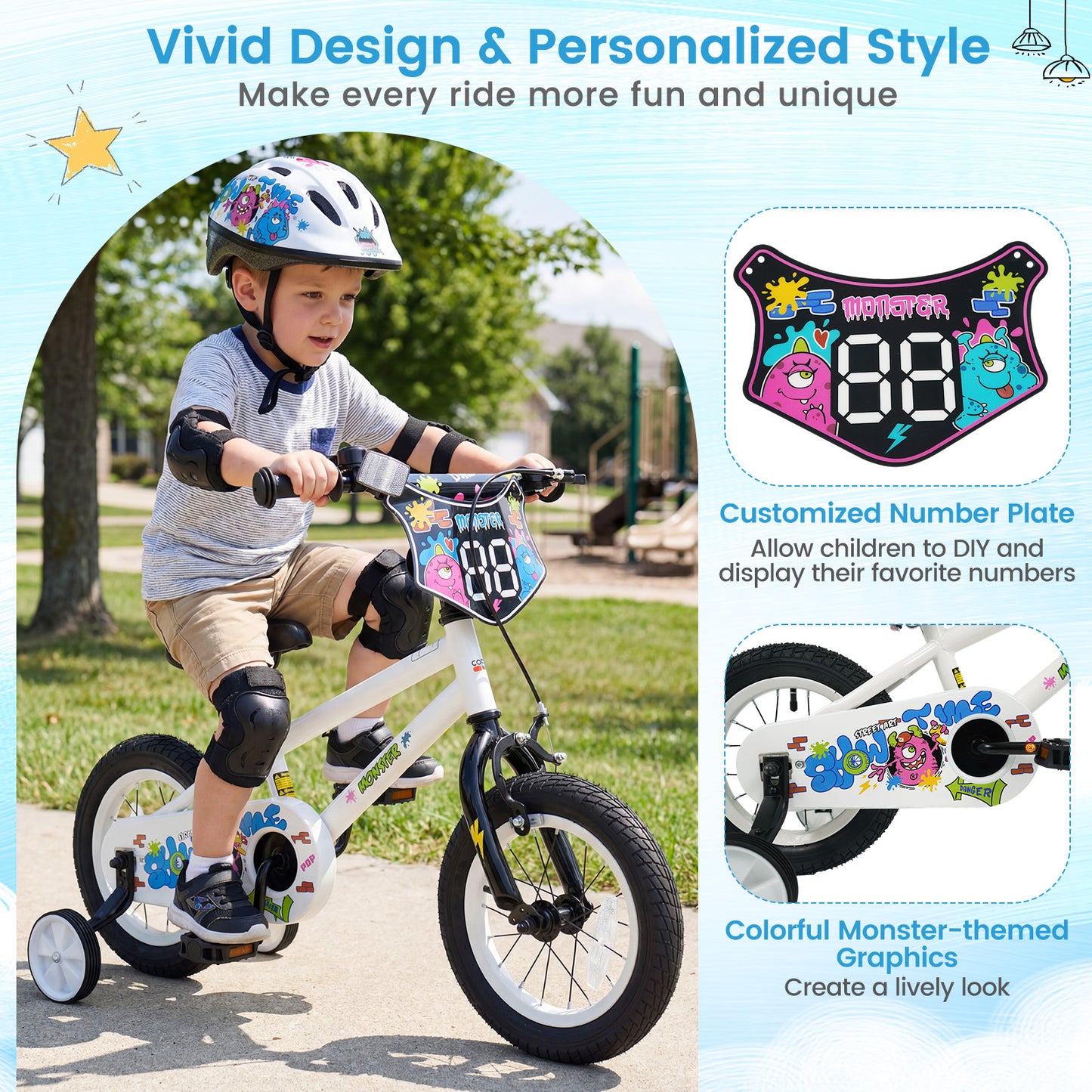 Kids Bike with Training Wheels 12-18 Inch White