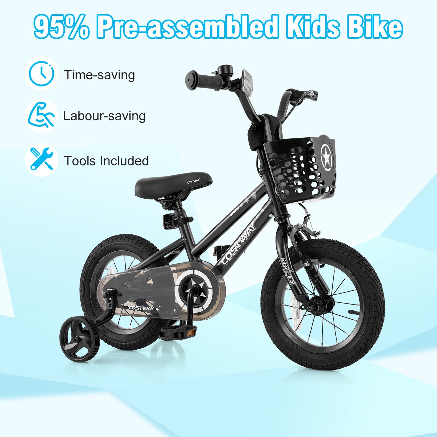 Kids Bike 12 Inch with Training Wheels and Basket