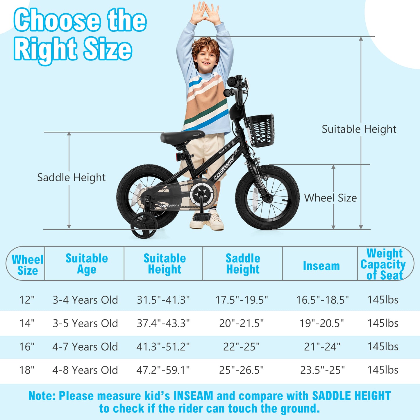 Kids Bike 12 Inch with Training Wheels and Basket