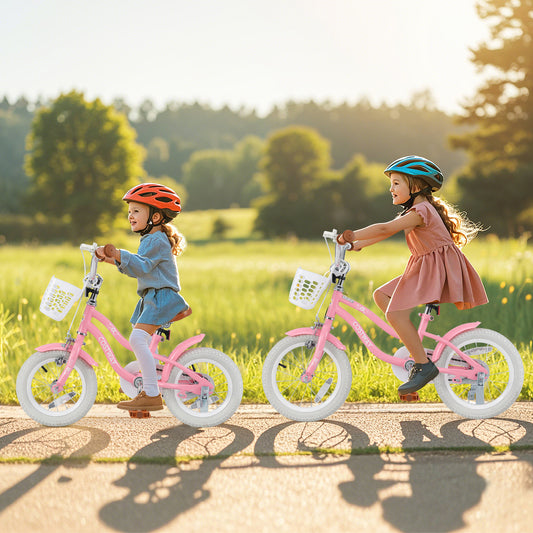 14 Inch Kids Bike with Training Wheels and Basket for Boys Girls 3-5 Years Old-14 inches