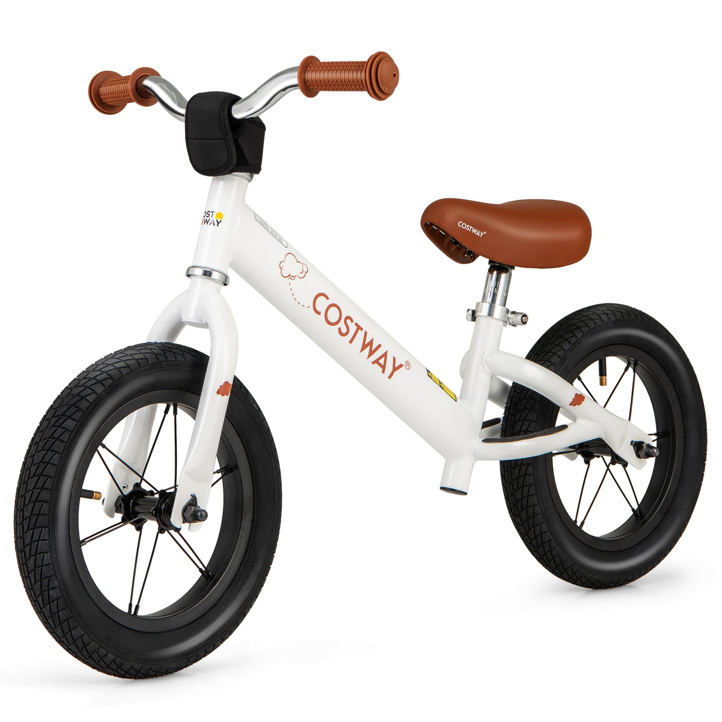 12 Inch Toddler Balance Bike with Height Adjustable Handlebar and Seat-White - White