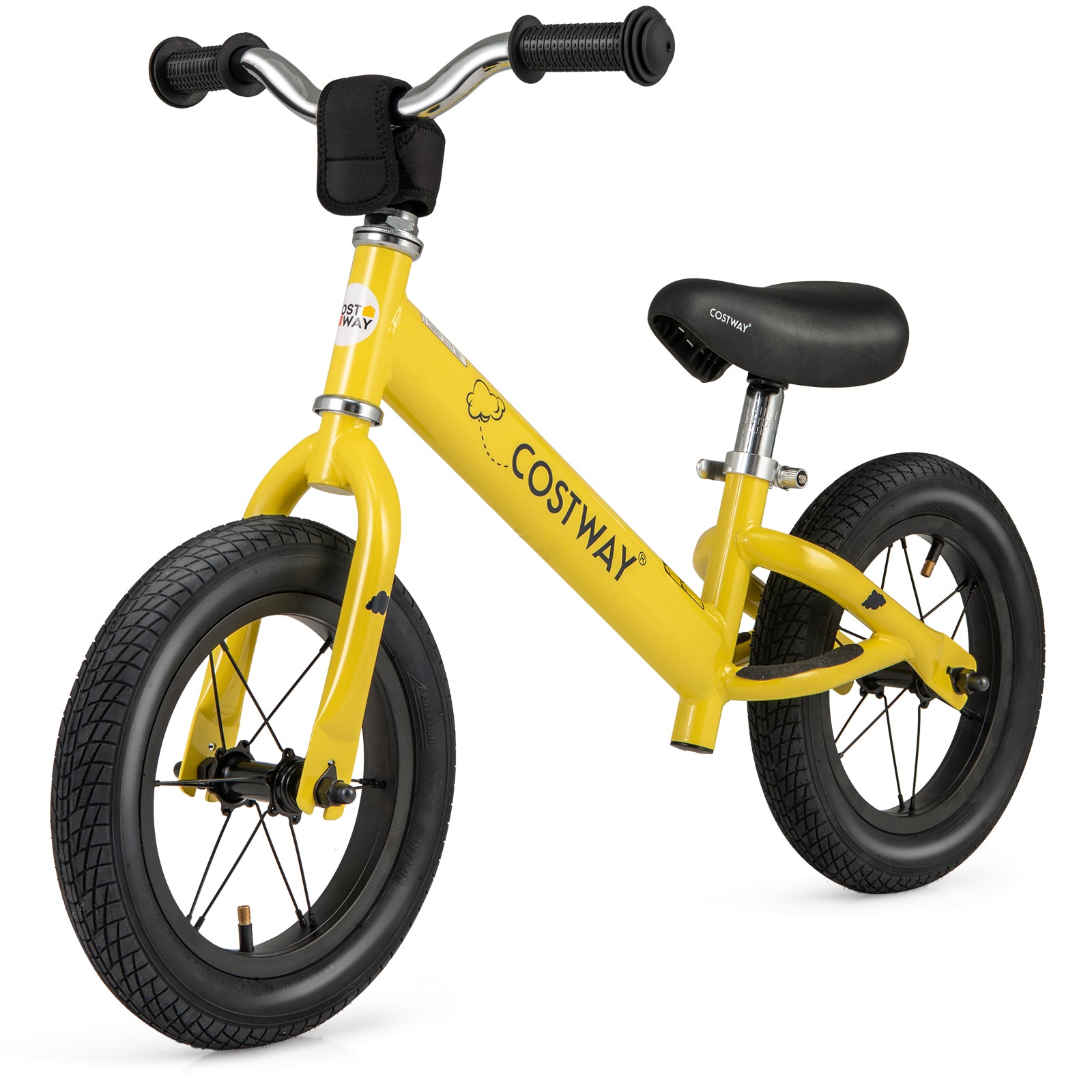 12 Inch Toddler Balance Bike with Height Adjustable Handlebar and Seat-White - Yellow