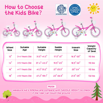 Girls Bike 12-18 Inch with Training Wheels and Basket