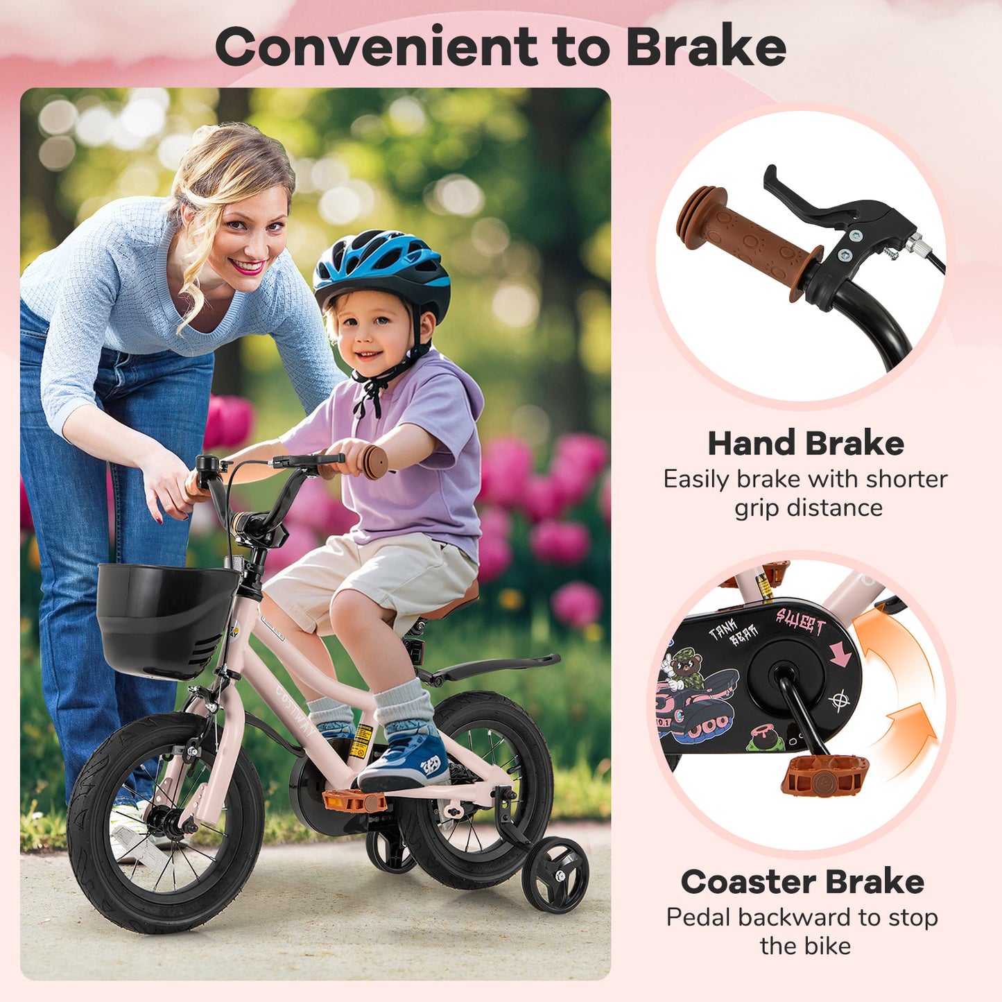 14 Inches Kids Bike with Basket and Adjustable Handlebar for 3-5 Years Old