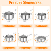 12 Piece Pots and Pans Set with Tempered Glass Lids and Handles