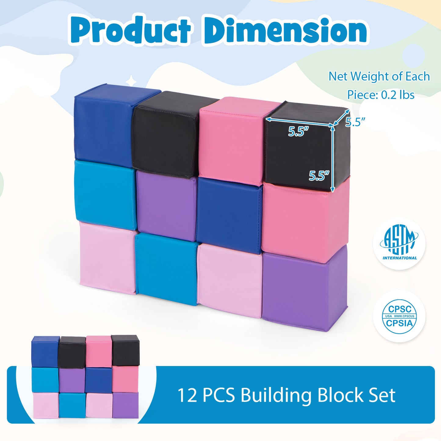 12 Pieces Soft Foam Building Blocks Climbing Foam Cubes Set for Kids-Deep Multicolor