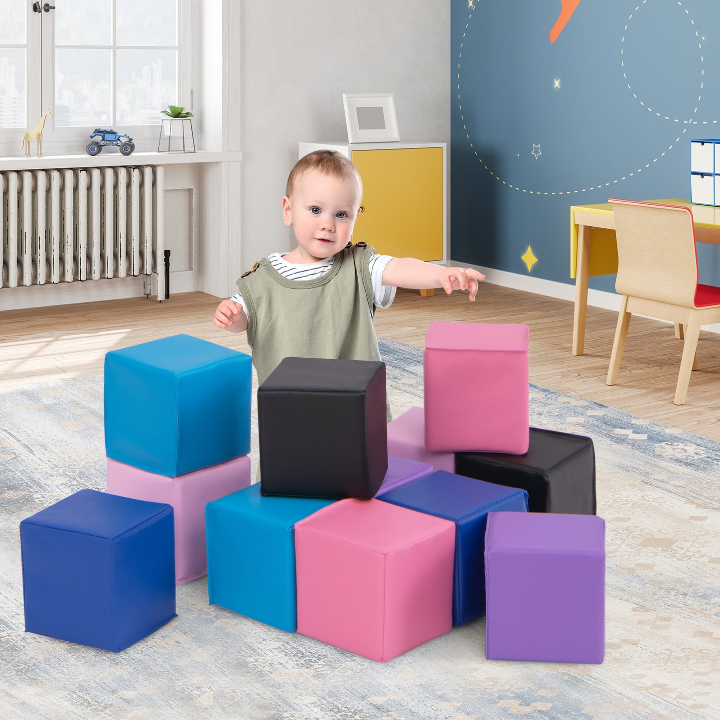 12 Pieces Soft Foam Building Blocks Climbing Foam Cubes Set for Kids-Deep Multicolor