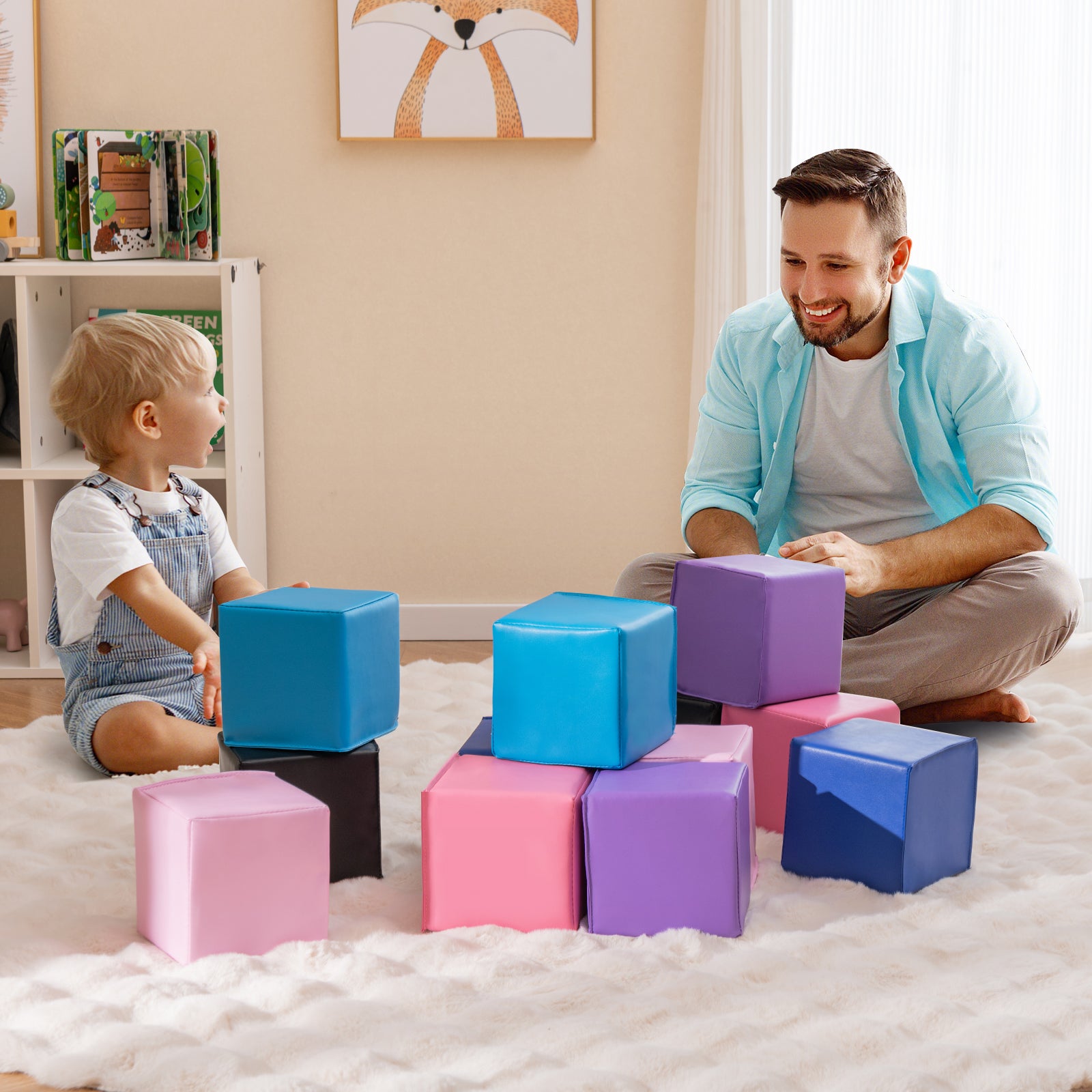 12 Pieces Soft Foam Building Blocks Climbing Foam Cubes Set for Kids-Deep Multicolor