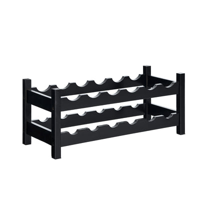 2-Tier 12 Bottles Bamboo Storage Shelf Wine Rack-Brown