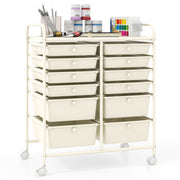 12-Drawer Rolling Storage Cart with Removable Drawers and Lockable Wheels-White
