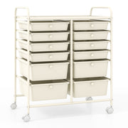12-Drawer Rolling Storage Cart with Removable Drawers and Lockable Wheels-White