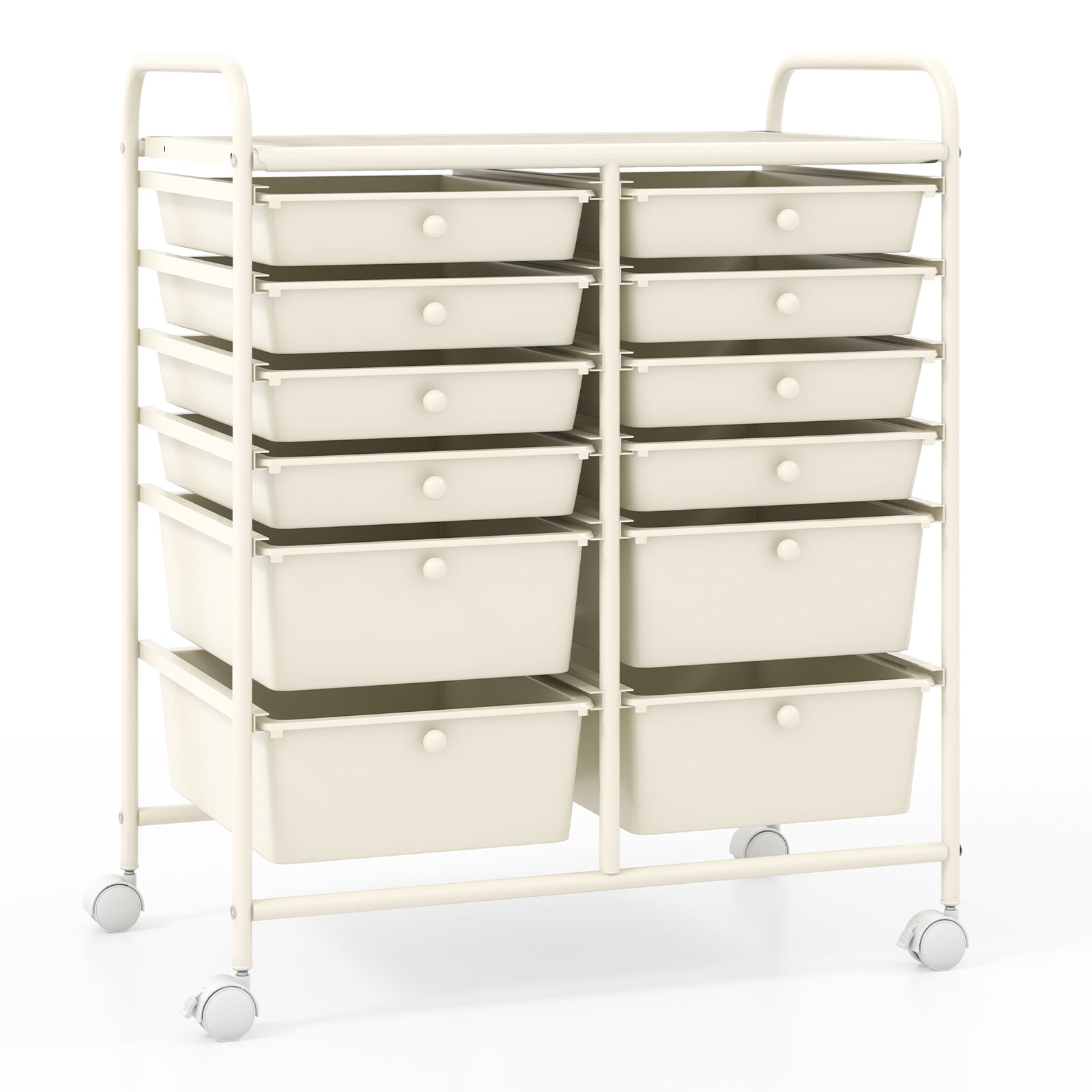 12 Drawers Rolling Cart Storage Scrapbook Paper Organizer Bins-Yellow - Beige