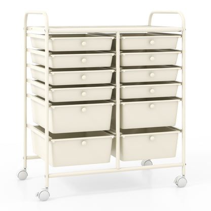 12 Drawers Rolling Cart Storage Scrapbook Paper Organizer Bins-Yellow - Beige