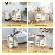 12-Drawer Rolling Storage Cart with Removable Drawers and Lockable Wheels-White